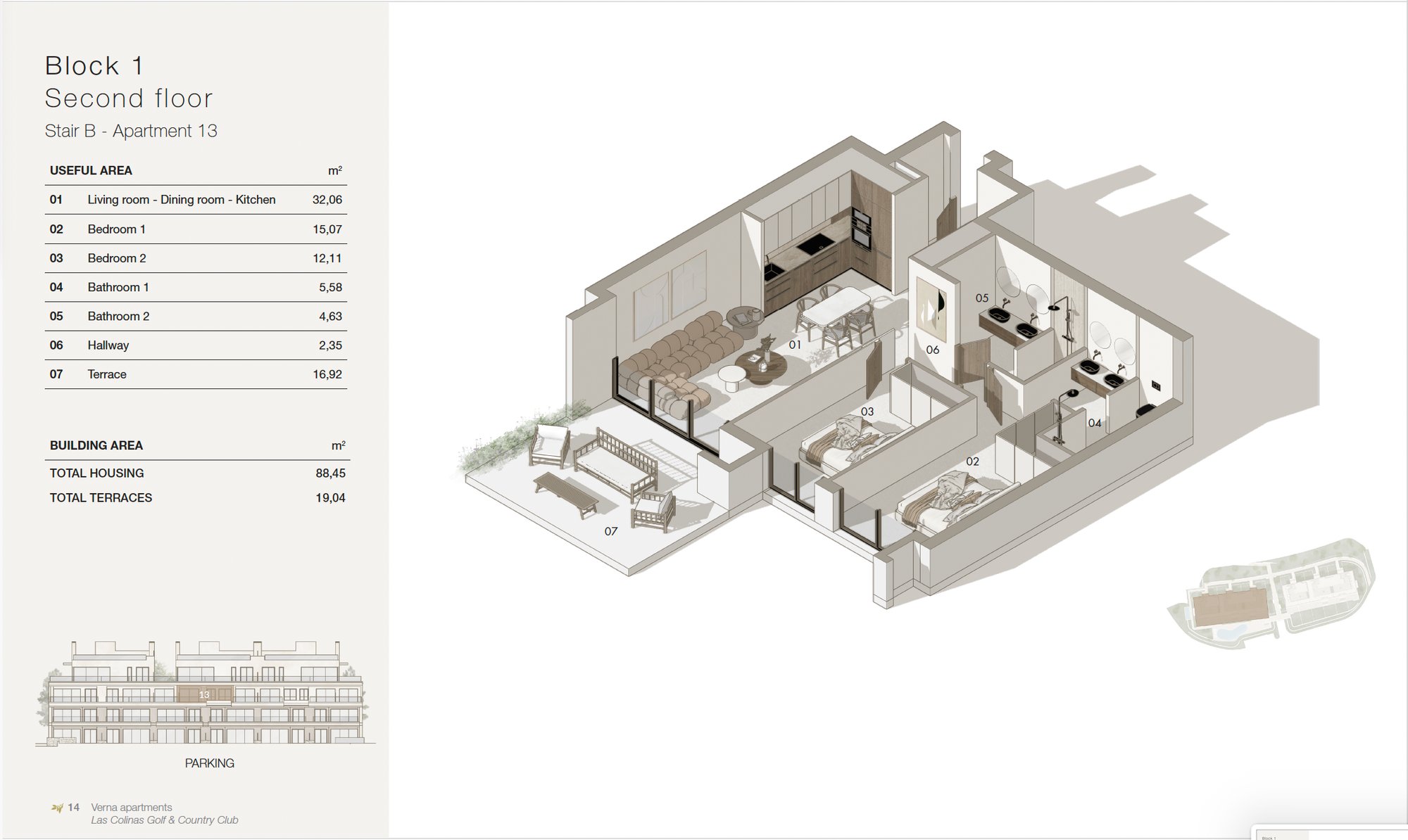 Floor plan of a second-floor apartment in Citrus 3 at Las Colinas, with room areas listed Floor plan of a second-floor apartment in Citrus 3 at Las Colinas, with room areas listed