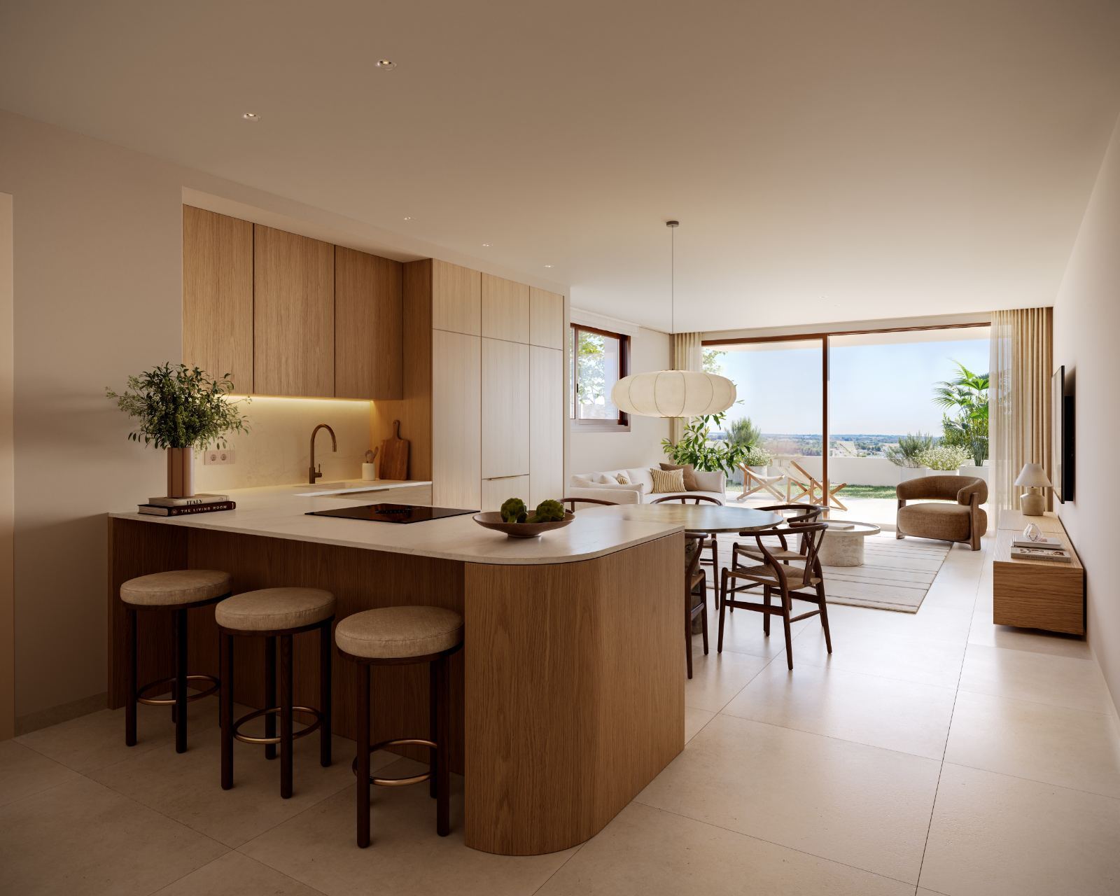 Living area and kitchen