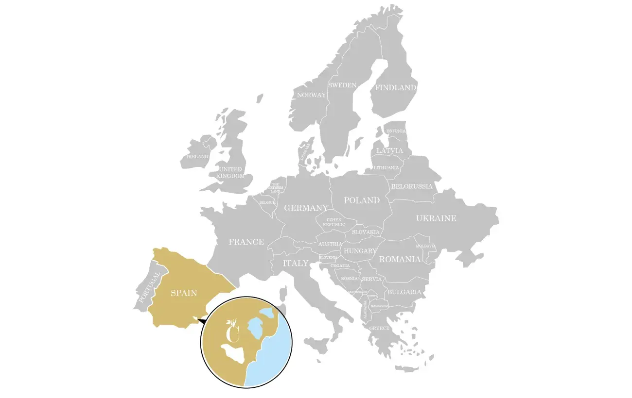 Spain within Europe, with Las Colinas marked